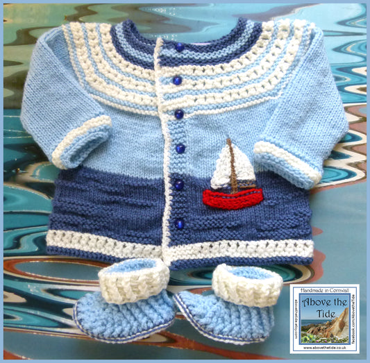 Sailing Boat Matinee Jacket and Bootie Set