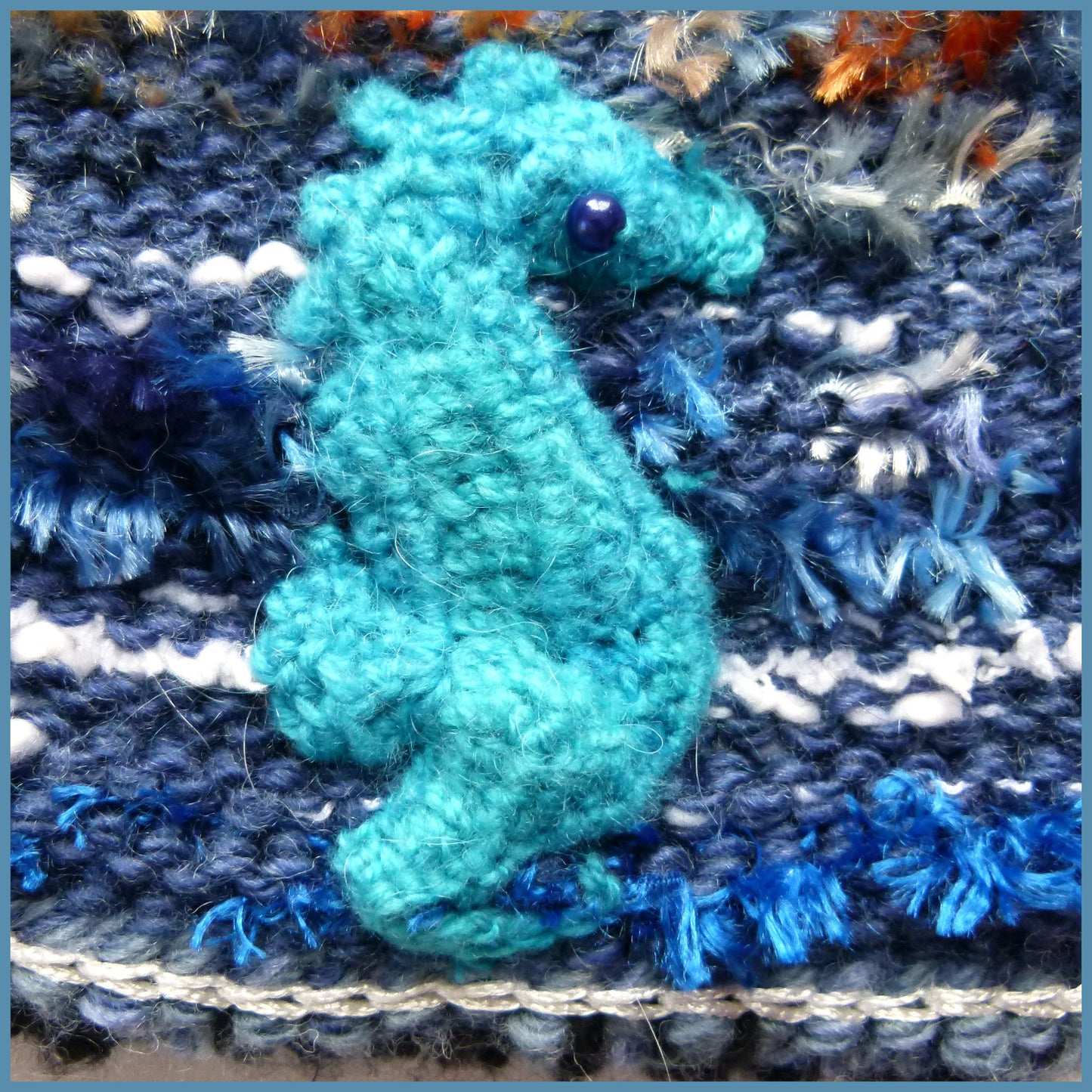 Handmade Sea Theme Textile Shoulder Bag with Turquoise Seahorse