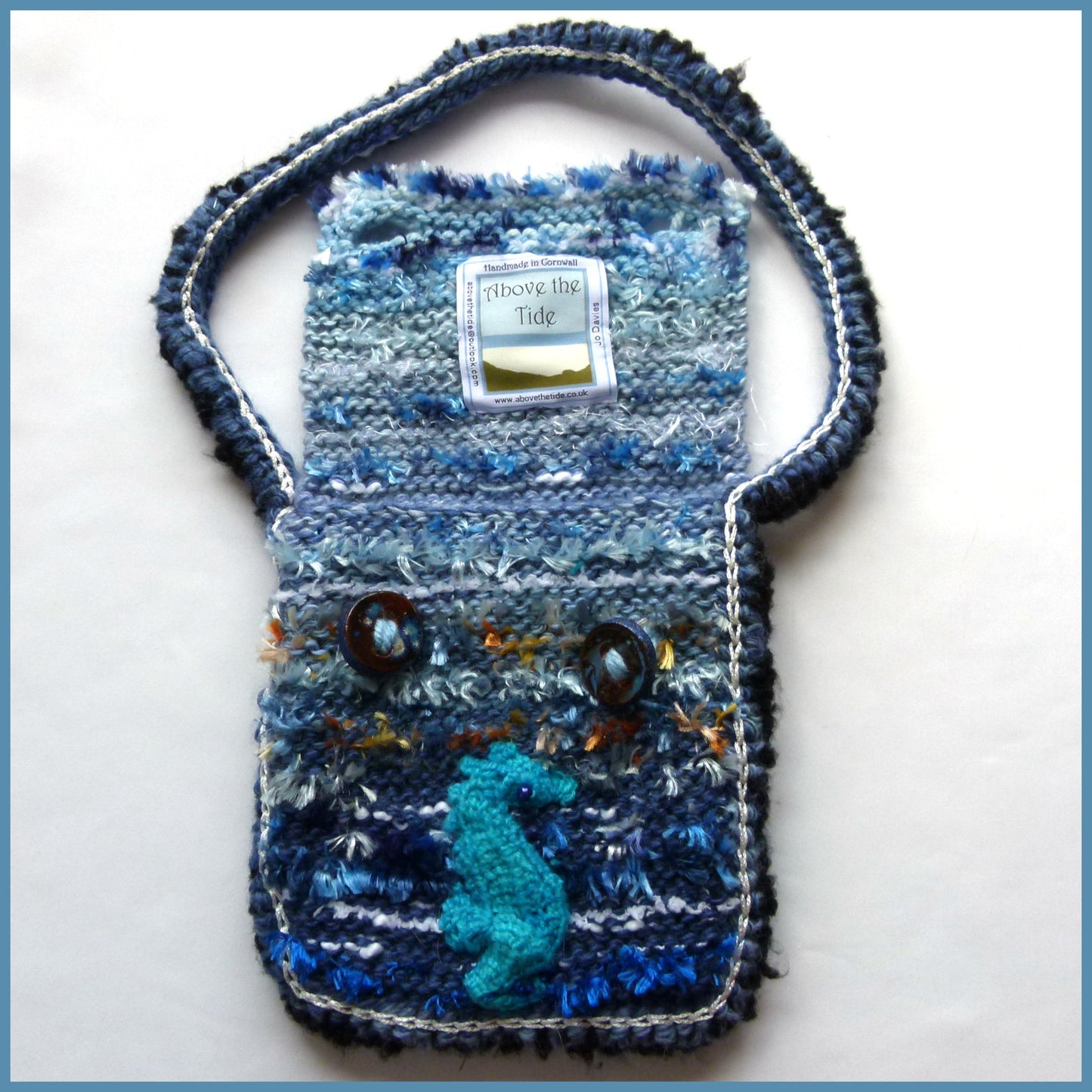 Handmade Sea Theme Textile Shoulder Bag with Turquoise Seahorse