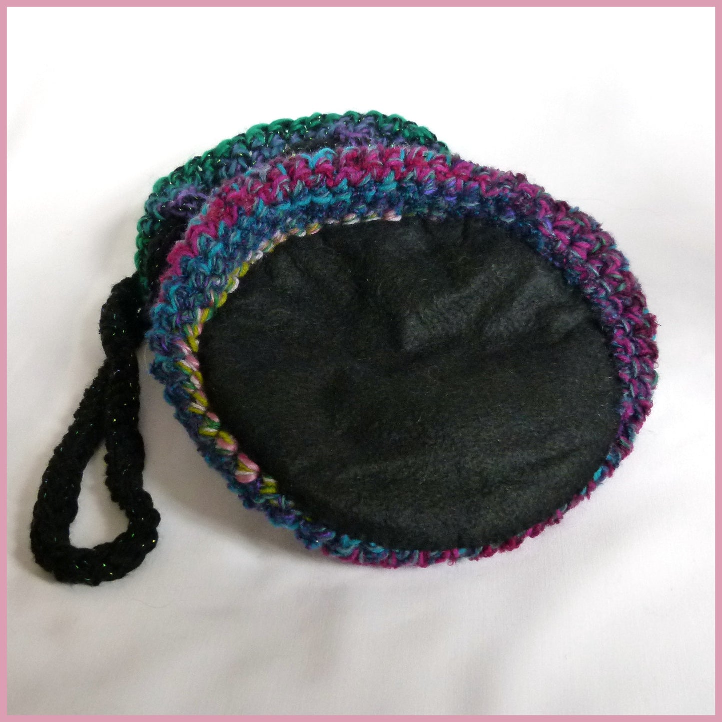 Knitting Bag - Purple, Pink and Blue with Black Tie Cord