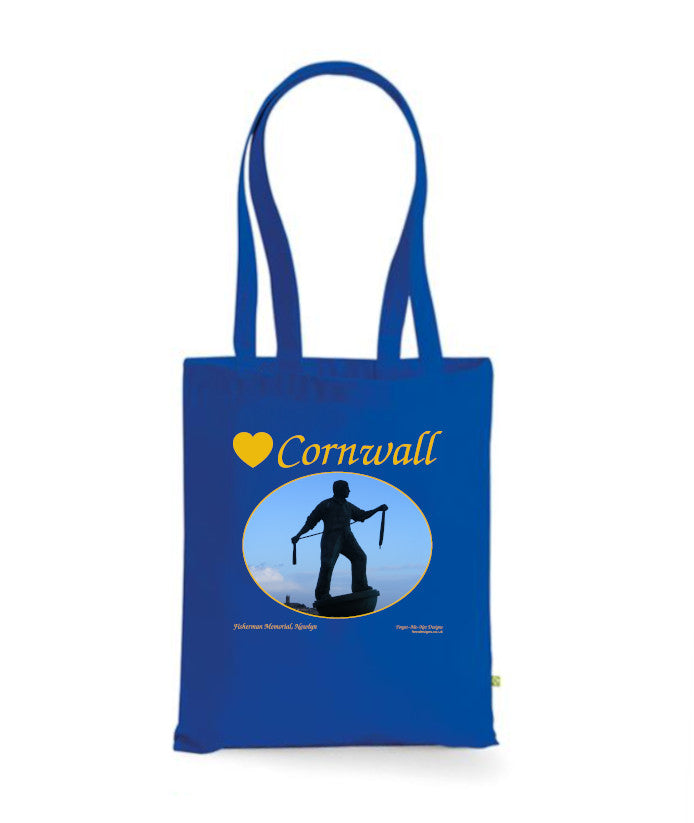 Love Cornwall Tote Bag, Long Handled Shopper, printed with images of Cornish seascapes, landscapes, historic sites, natural features