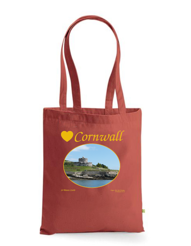 Love Cornwall Tote Bag, Long Handled Shopper, printed with images of Cornish seascapes, landscapes, historic sites, natural features