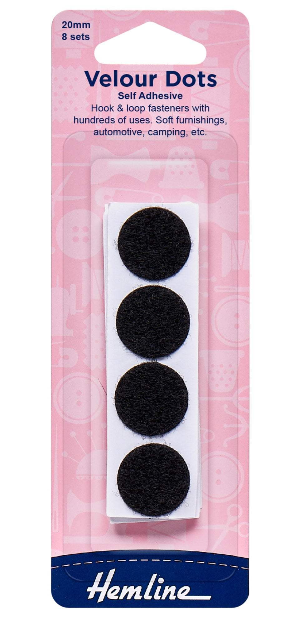 Hook & Loop self adhesive 20mm discs- black - 8 sets