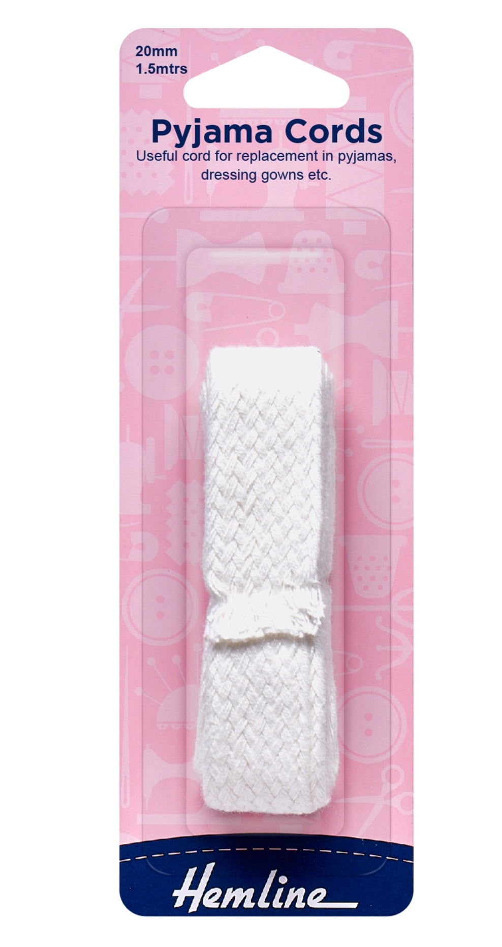 Polyester Pyjama Cord: 1.5m x 20mm: White