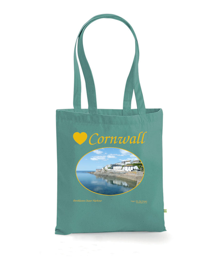 Love Cornwall Tote Bag, Long Handled Shopper, printed with images of Cornish seascapes, landscapes, historic sites, natural features